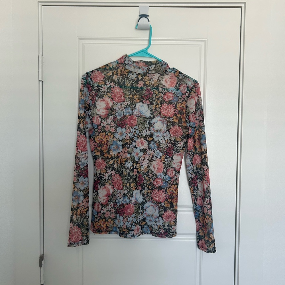 Floral Mesh Long Sleeve Women's Top